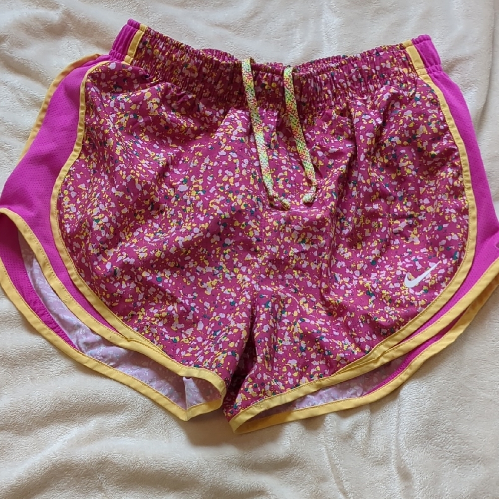 Nike Women's Pink and Yellow Athletic Shorts
